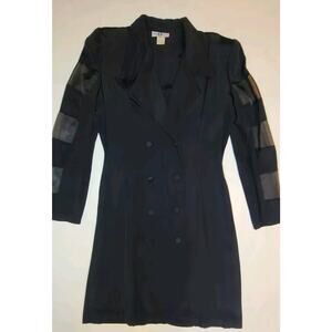 Vintage 90'sBeau Monde Dress Mesh Sleeves Size 11 Double Breasted Black